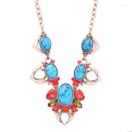 Ketens hyperbool kleurrijke blauwe ongelijke epoxy hars geplukt druzy grote ovale choker ketting bohemia glans geometrische mode sieraden