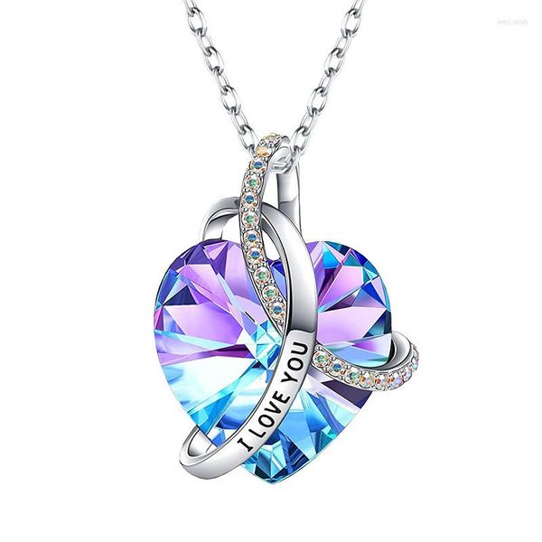 Cadenas I Love You Heart Crystail Zircon Glass Shining Charm Collar para esposa novia cumpleaños regalo de Navidad joyería