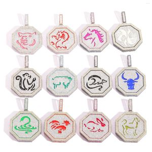 Chaînes glacées 12 animaux Horoscope collier pour femmes cubique zircone hiphop zodiaque chinois chanceux symbole bijoux cadeau