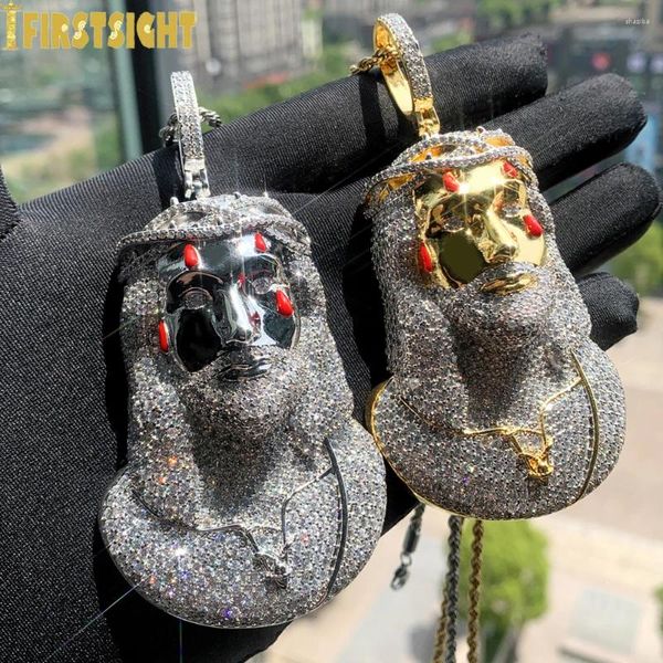 Chaines Iced Out Big Jesus Head Pendentif collier or couleur bling 5a cz zircon foi religieux émail charme