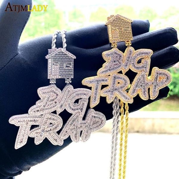 Cadenas Iced Out Bling 5A Cubic Zircon Full Paved Big Trap House Colgante Collar Hip Hop Dos Tonos Color Plateado Hombres Cool JewelryCha3387