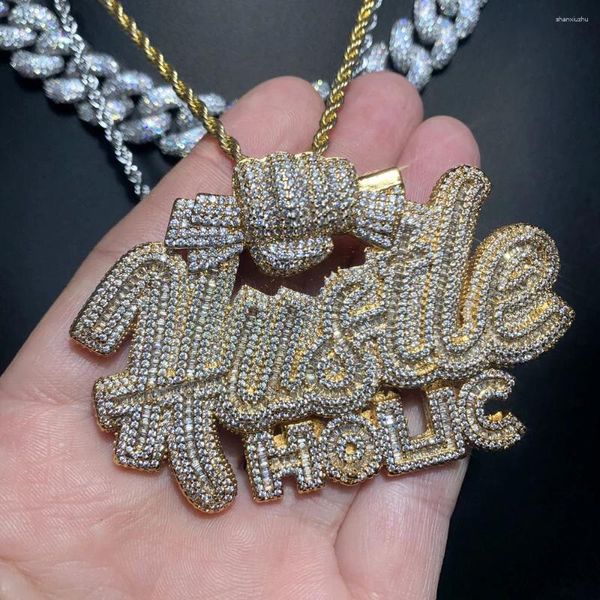 Chaines Iced Out Bling Micro Pave 5A Cubic Zirconia CZ Jewelry Punk Cool Hand Catch Money Hustle Holic Hip Hop Pendant Collier pour hommes