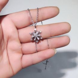 Kettingen Iced Out Bling Rechthoek 5A CZ Spinning Draaibare Sneeuwvlok Hanger Ketting Voor Vrouwen Mannen Lady Christmas Gift Sieraden