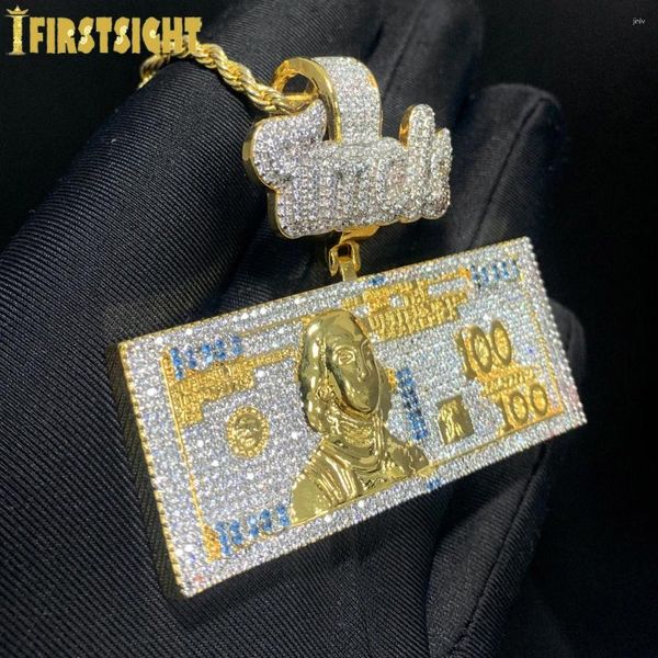 Cadenas Iced Out Bling Time Is Money Colgante Collar Color Plata Cubic Zirconia Dólar EE. UU. Efectivo 100 Letra Charm Hip Hop Hombres Joyería