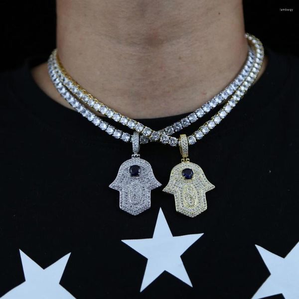 Chaînes Iced Out Classique Main De Fatima Hamsa Collier Pendentifs Or Argent Couleur Tennis Chaîne Déclaration Bijoux Pour Femmes Hommes Hip Hop