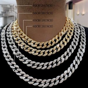 Cadenas Iced Out Cuban Link Chain Paved Rhinestone Miami Gold Silver Color Zircon Bling Collar para hombres Hiphop Jewelry235Y