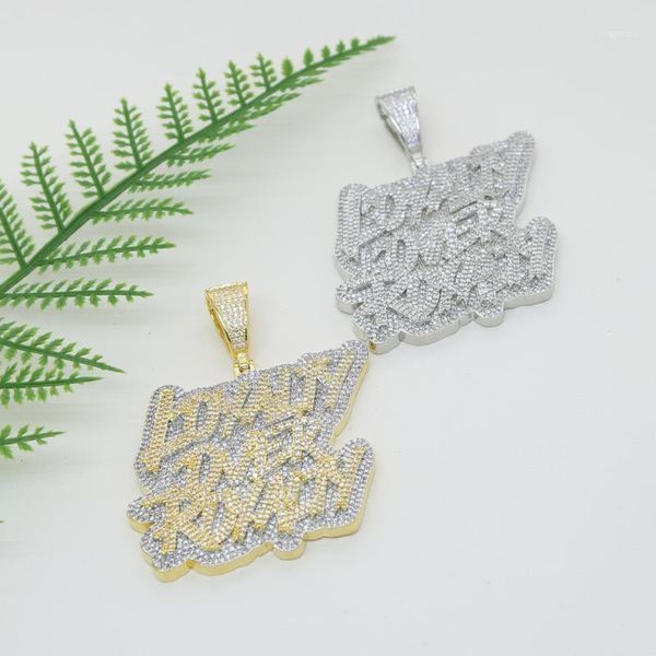 Chaînes Iced Out Nom personnalisé Fidélité sur la royauté Lettre Pendentif Collier Hip Hop Bling Cubic Zircon Bijoux Avec Twist 24 '' Corde Chaîne