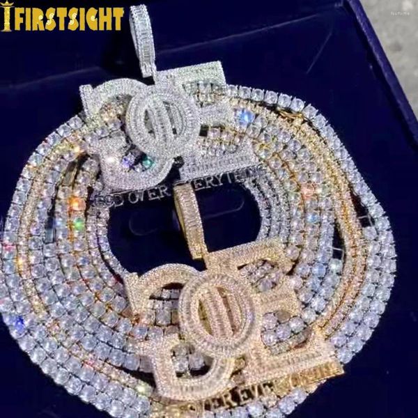 Chaînes Iced Out Dieu sur chaque chose Pendentif Colliers Argent Couleur Bling Zircon Lettre GOE Charm Hommes Hip Hop Bijoux