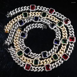 Chaînes Glacé Hip Hop Dainty Miami Cubain Collier En Cristal Rempli Vert Bleu Rouge Baguette Cubic Zirconia 2023