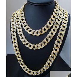 Cadenas Iced Out Miami Cuban Link Chain Gold Sier Men Hip Hop Collar Joyas 16 Pulgadas 18 Pulgadas 20 Pulgadas 22 Pulgadas 24 Pulgadas 26 Pulgadas 28 Pulgadas 30 Inc Dhkem