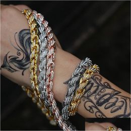 Kettingen Iced Out Out Kettaties Mens Hip Hop Jewelry Rose Gold Sier Twist Chain Ketting Druppel levering Hangers DHIWBBB