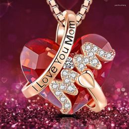 Chaînes IHUES Luxe Coeur Rouge Cristal Pendentif Collier Pour Femmes Bijoux De Mode Anniversaire Anniversaire Fête Des Mères Cadeau