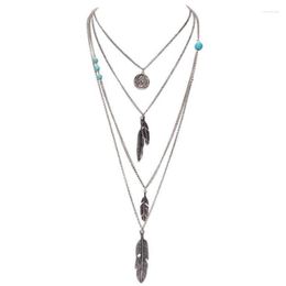 Kettingen IHUES Vintage Mode Multi Layer Feather Charm Kettingen Voor Vrouwen Turquoise Blad Lange Ketting Party Bruiloft Decoratie