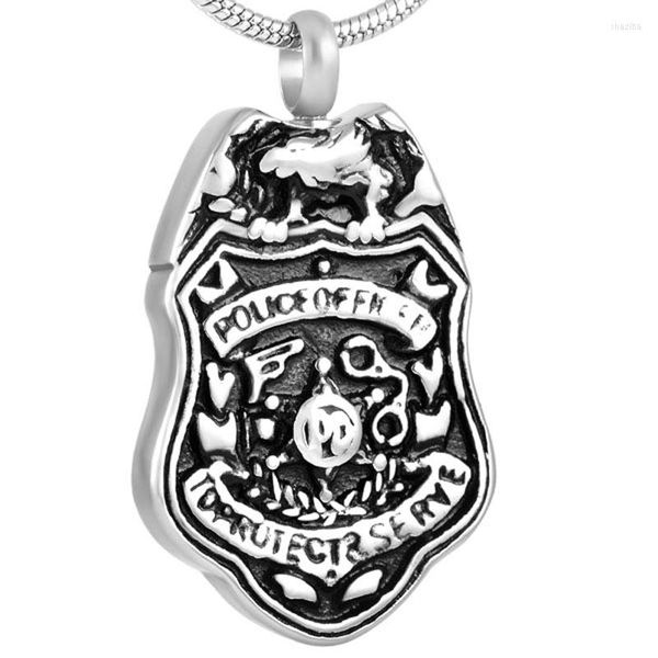 Chaînes IJD8398 bijoux de crémation en acier inoxydable bouclier en émail noir moto mémorial cendres pendentif urne collier souvenir