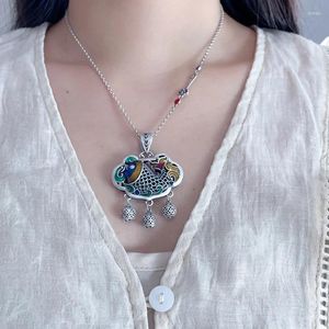Chaînes en classique 925 argent carpe poisson lotus gland collier pour femmes style ethnique bleu double face pendentif bijoux cadeau