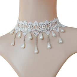 Chains Ins Bridal Fashion Personality Trend Accessories White Lace Drop Pearl Collarbone Chain Fake Collar Necklace Sieraden Vrouw