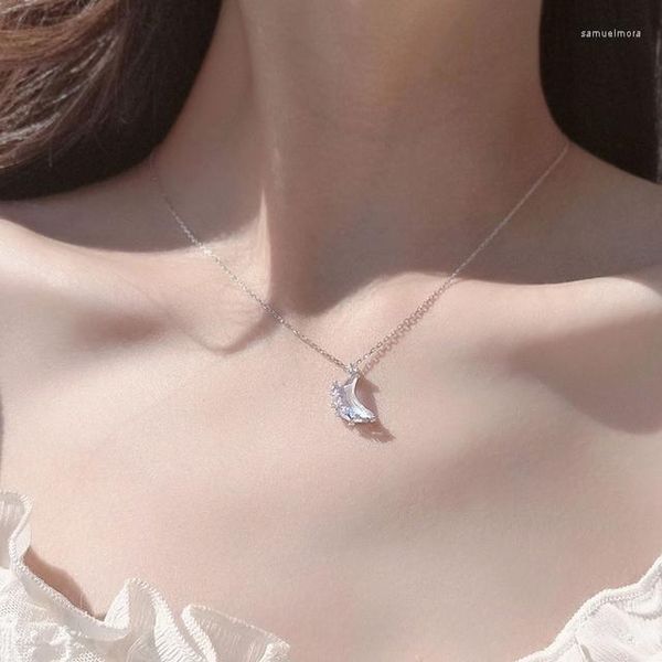 Chaînes INS coloré lune femmes chaîne collier Y2K japonais coréen étoile pendentif charmante fille anniversaire mode bijoux cadeau
