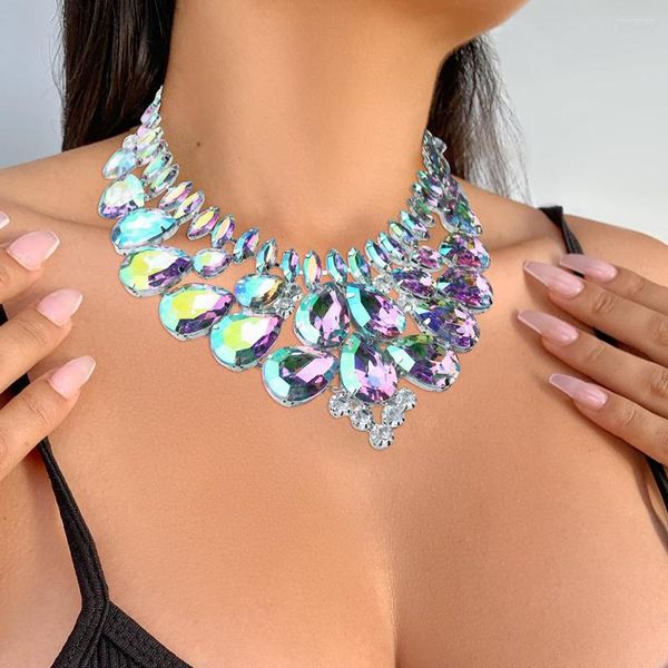 Chaînes INS Mode AB Couleur Grand Gem Cristal Collier Dames Fête De Bal Super Flash Strass Pendentif Jeck Chaîne Bijoux En Gros