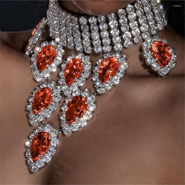 Chaînes INS Mode Bling Orange Grand Pendentif En Cristal Collier Dames Dîner Super Flash Bijoux En Gros
