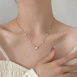 Chaînes Ins Love Collier de perles pour femmes japonaises et coréennes Niche Peach Heart Pendentif Chaîne de clavicule Sweet Simple Cou