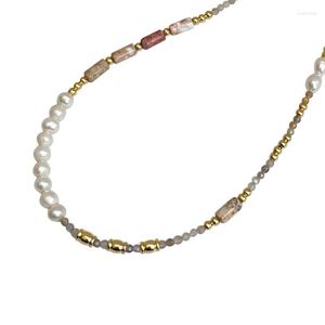 Chaînes INS Niche Style coloré pierre naturelle perle d'eau douce collier de perles filles haut de gamme simple chaîne de clavicule