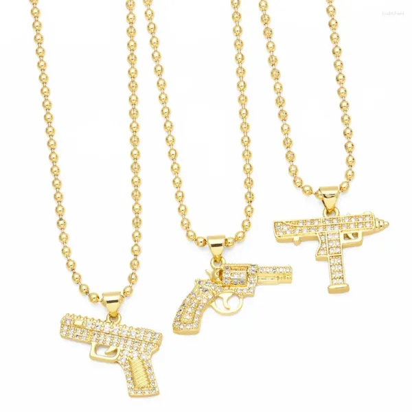 Chaînes Ins Punk Hip Hop Petit Pistolet Collier Créatif Diamant Incrusté Zircon Machine Gun Pendentif Hipster Accessoires Pour Hommes