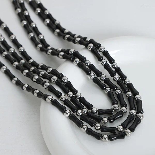 Cadenas estilo diseño de bambú collar de ágata negra elegante gargantilla de cadena de clavículas para mujeres niñas