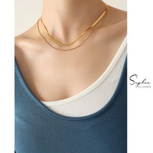 Cadenas estilo Ins oro acero inoxidable collares de doble capa para mujer collar dorado joyería impermeable 18K gargantilla collares cadenas