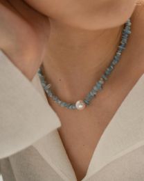 Cadenas estilo Ins mujer collar femenino mar azul piedra Natural versátil titanio acero joyería para niña