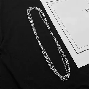 Kettingen Ins dik en dun titanium staal choker ketting heren dames mode kruis hiphop eenvoudig paar dubbellaags