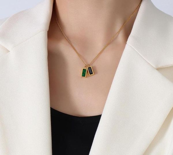 Chains Ins Design Trendy Design Emerald Pendant Collier pour femmes Gemstone Green Crystal Zircon Charms 18K Gold Chain Fashion Choker2444246