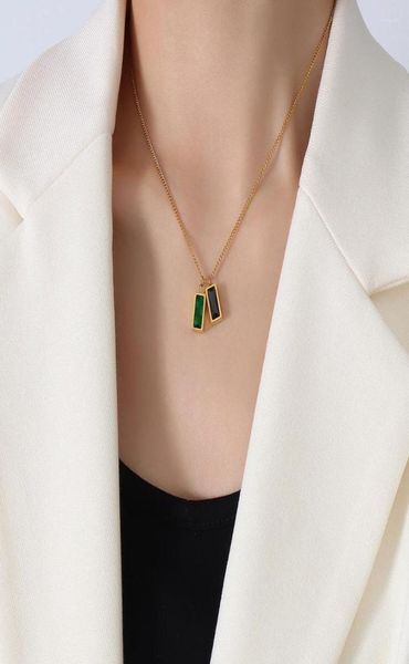 Chains Ins Design Trendy Design Emerald Pendant Collier pour femmes Gemstone Green Crystal Zircon Charms 18K Gold Chain Fashion Choker9312406