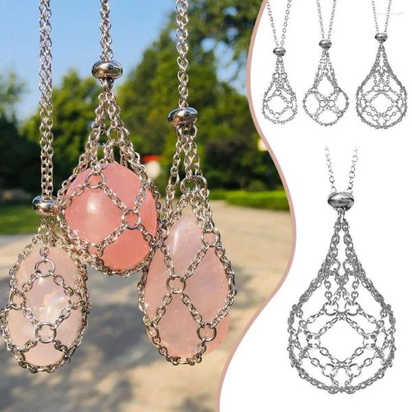 Chaînes interchangeables porte-cristal cage collier réglable filet en acier inoxydable pour femmes hommes pierre collecte Z1x0