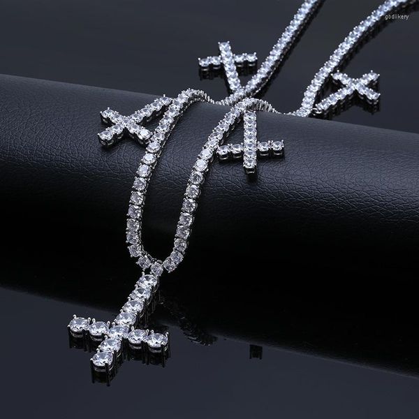 Chaînes inversées 5 pc croix pleine Zircon chaîne Bling glacé en laiton collier mode Hip Hop Rap bijoux BN111