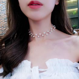 Cadenas Irregular gargantilla de perlas de imitación perlas simples Color plata clavícula Collar de cadena para mujeres Collar Vintage Necke joyería