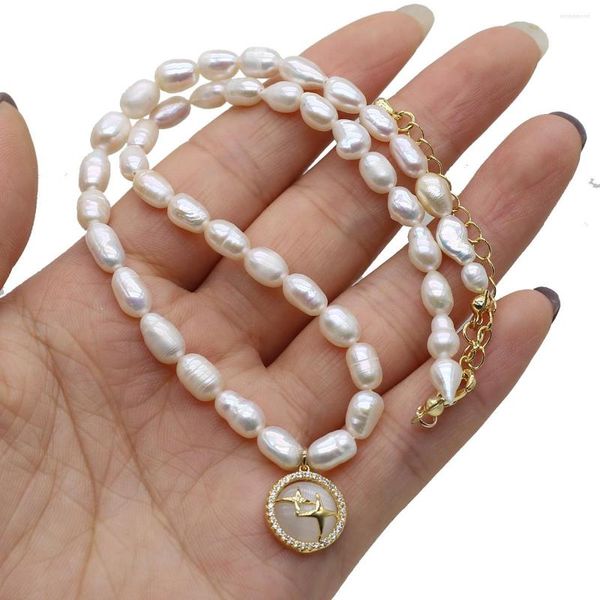 Chaînes irrégulières en forme de riz perle blanche chaîne perlée pendentif étoile ronde 12mm pour charme filles fête collier cadeau