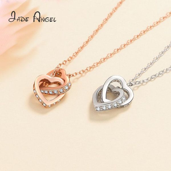 Cadenas Jade Angel Woman Moissanite Collar Femenino S925 Sterling Silver Heart-to-Heart Rose Gold Platinum Clavicle Cadena Regalo