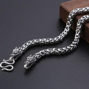 Chaînes Jade Angle 925 Collier En Argent Sterling Personnalité Dragon Chinois Pour Hommes Rétro Double Échelle De Tête De Dragon