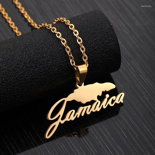 Cadenas Jamaica mapa colgante collar para Mujeres Hombres oro plata gargantilla cadena nombre Acero inoxidable joyería jamaicana regalo de cumpleaños