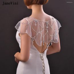 Chaînes JaneVini 2023 luxe mariée épaule collier paillettes perlées à la main bijoux de mariage pour les femmes Tulle sangle chaîne