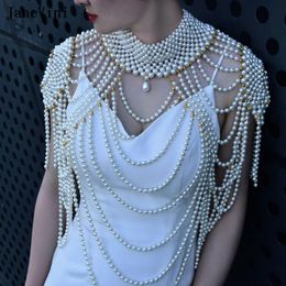 Chaînes JaneVini Luxe Perles Corps Chaîne Pour Femmes Mode Colliers De Mariée Châle Perlé Collier Épaule Longue Accessoires De MariageChaînes