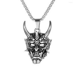 Chaînes Japonais Hannya Masque Crâne En Acier Inoxydable Hommes Colliers Pendentif Chaîne Punk Pour Petit Ami Mâle Bijoux Créativité Cadeau En Gros