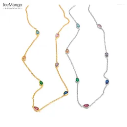 Chaines Jeemango en acier inoxydable collier de chaîne de zircone colorée pour les femmes bijoux délicats à la mode bijoux JN23035