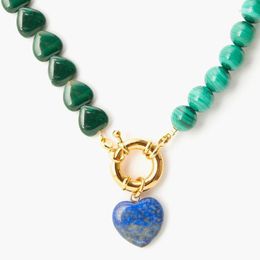 Cadenas Joyas TIMELESS PEARLY Green Malachite Lapis Beads Collar con colgante de corazón de piedra natural Collares con cierre de resorte para mujeresCadenas Gor