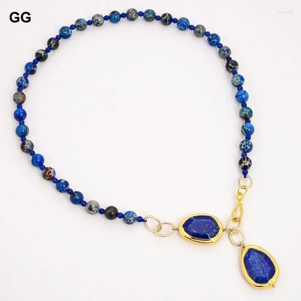 Cadenas joyería azul mar sedimento Jaspers collar Natural lapislázuli colgante 23 ''para mujeres cadenas Elle22