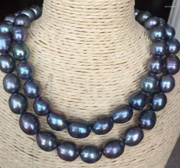 Chaînes Bijoux Double brins 14-15mm Mer du Sud Paon Vert Collier de perles baroques 18 