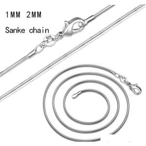 Ketens sieraden bevindingen componenten 1 mm 2 mm 925 Sterling Sier Snake Choker kettingen in optionele maat 16 18 20 22 24 26 28 30 inch