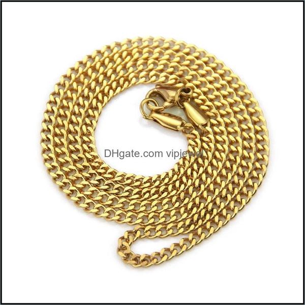 Cadenas Hallazgos de joyería Componentes M 60 cm Collar de cadena de eslabones chapado en oro de acero inoxidable para hombres Mujeres Hip Hop Pen Dhhqv