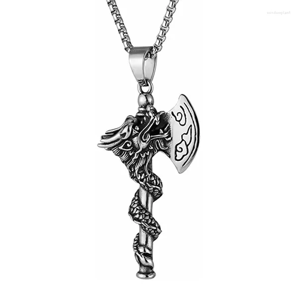 Chaînes Bijoux Nordique Mythique Dragon Axe Tête Titane Acier Inoxydable Collier Hip Hop Pour Hommes