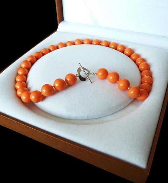 Chaînes Bijoux Rare Énorme 12mm Véritable Mer Du Sud Orange Shell Perle Collier Coeur Fermoir 18 ''